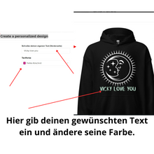 Lade das Bild in den Galerie-Viewer, Unisex Individueller Hoodie -PERSONALISIEREN mit deinem Text und Farbe
