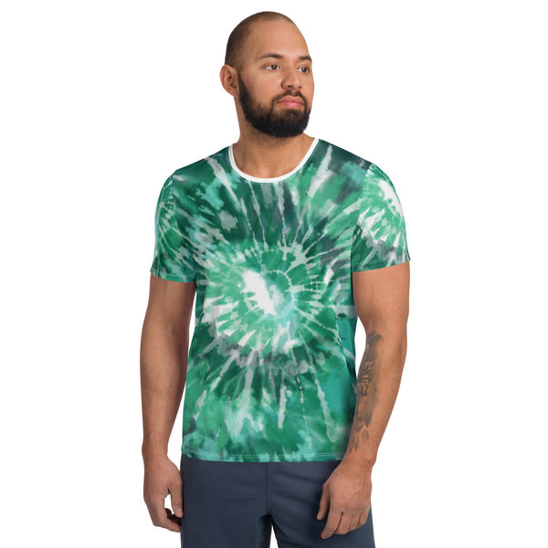 Sport-T-Shirt für Herren, Tie Dye in einem grünen Farbton