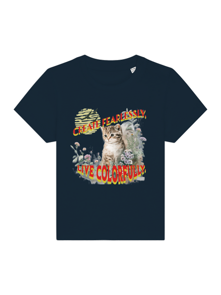 Baby Tshirt , Kinder Katze Blumen"Create fearlessly, live colorfully"