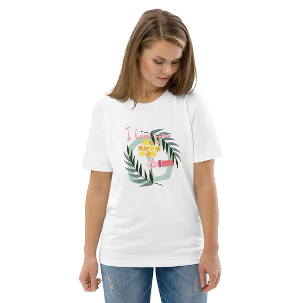 I love you, Blumen, Unisex-Bio-Baumwoll-T-Shirt